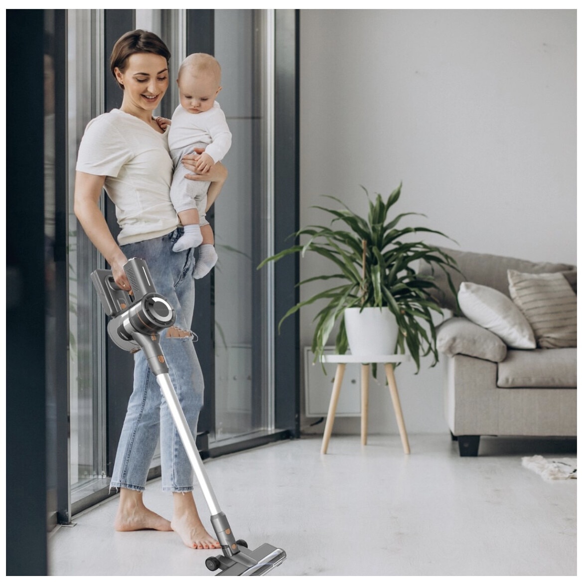 Homelle Stick Aspirator Wireless 250 Watt - 4 atasamente diferite - Aspirator fara fir - Gri mat - Aspirator de mana - Fara sac - Aspirator de mana