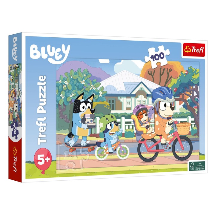 Puzzle Bluey cu 4 Câini, 100 de piese, culori pline, multicolor