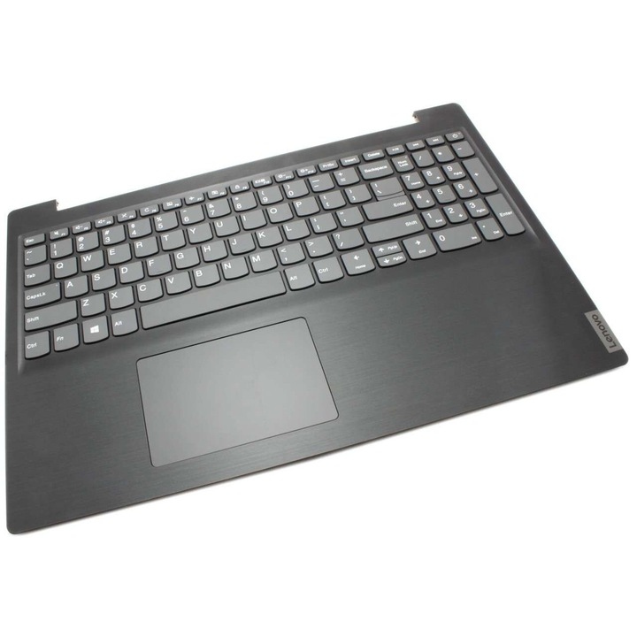 Клавиатура за Lenovo IdeaPad S145-15API, S145-15AST, S145-15IGM, S145-15IWL, V15-ADA, W125687982, 5CB0S16761, сива, с подпора за дланта, сребриста и тъчпад, осветена, подсветка