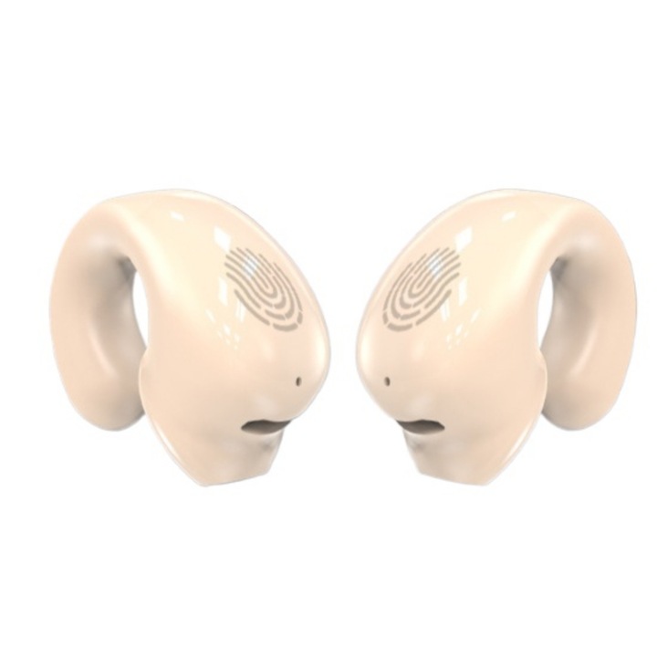 Vezeték nélküli fülhallgató, klip, 360 panoráma hang, Bluetooth 5.3, vízálló, gyöngyházfehér