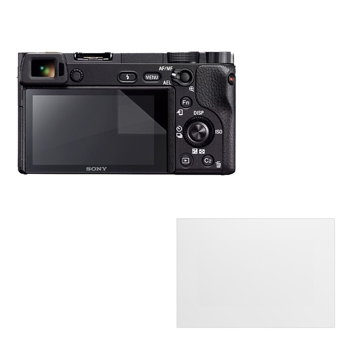 Set protectie compatibil cu Sony A6300, COMANDO Focus Shield, 1 Folie de Silicon Rezistenta pentru Ecran, Anti-Reflexie, Anti-zgarieturi, Proprietati Regenerabile, Protectie Anti-Amprente, Aplicare usoara, Gri Transparent