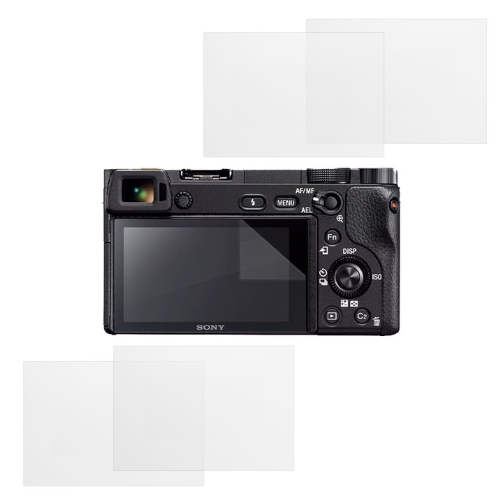 Set protectie compatibil cu Sony A6500, COMANDO Focus Shield, 4 Folii de Silicon Rezistente pentru Ecran, Anti-Reflexie, Anti-zgarieturi, Proprietati Regenerabile, Protectie Anti-Amprente, Aplicare usoara, Gri Transparent