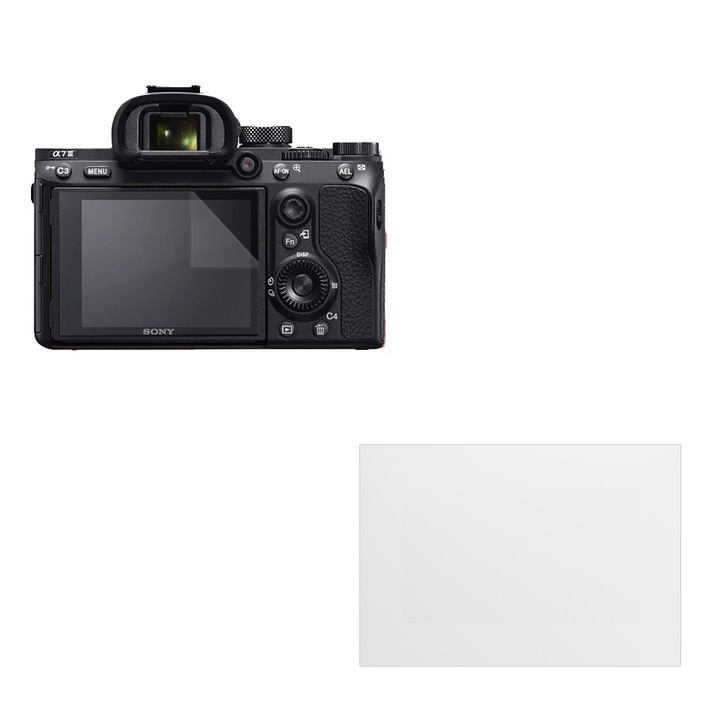Set protectie compatibil cu Sony A7 III, COMANDO Focus Shield, 1 Folie de Silicon Rezistenta pentru Ecran, Anti-Reflexie, Anti-zgarieturi, Proprietati Regenerabile, Protectie Anti-Amprente, Aplicare usoara, Gri Transparent