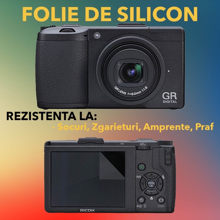 Set protectie compatibil cu Ricoh GR Digital III, COMANDO Focus Shield, 2 Folii de Silicon Rezistente pentru Ecran, Anti-Reflexie, Anti-zgarieturi, Proprietati Regenerabile, Protectie Anti-Amprente, Aplicare usoara, Gri Transparent