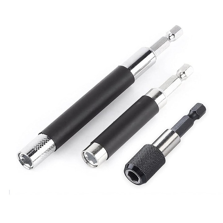 Set ghid/adaptor/extensie pentru masina de insurubat, Yakumuz, magnetic, reglabil, inox/aluminiu