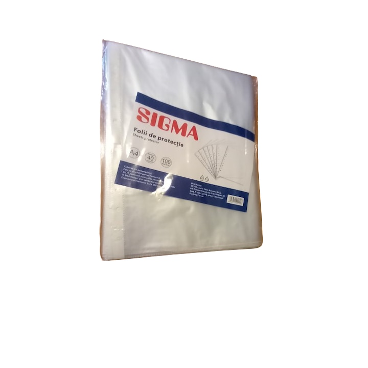 Folii de protectie transparente Sigma, A4, 40 microni, 100 buc
