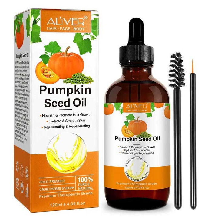 Ulei premium din Seminte de Dovleac 100% Natural, Impotriva Caderii Parului, Efect Antioxidant, Regenerator, Anti-rid, Aliver 120 ml