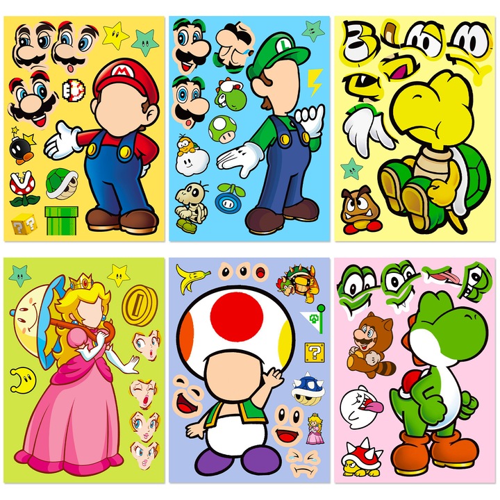 Set autocolante interactive, Feicaeesa, Mario, 6 piese, Impermeabil, Multicolor