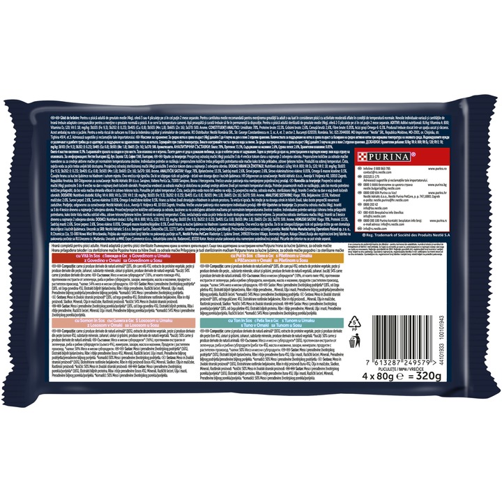 Hrana umeda pentru pisici, FELIX TASTYSHREDS, pachet mixt cu Vita, Pui, Somon si Ton în sos, 4x80g