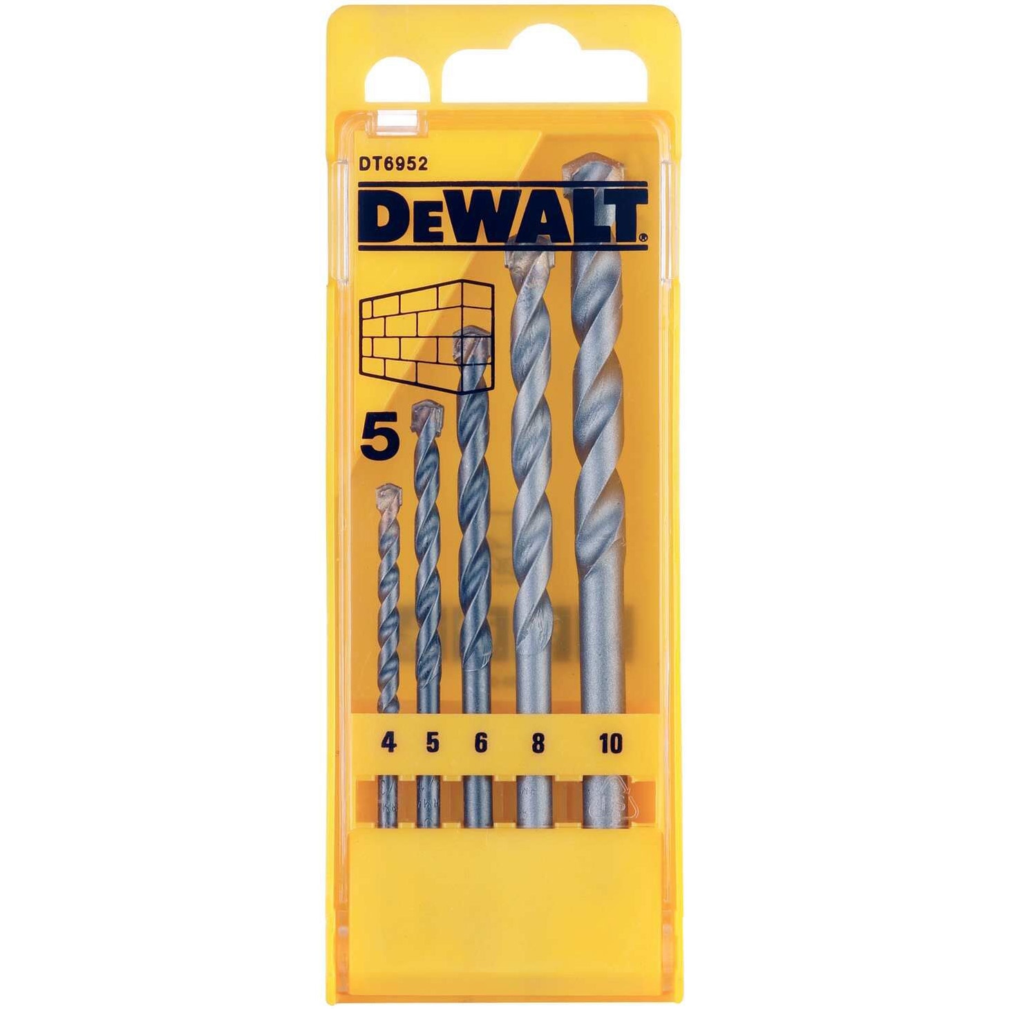 Set 5 burghie zidarie DeWALT DT6952, durata de viata lunga, gaurire rapida, durabilitate sporita, design optimizat al canelurii pentru indepartarea resturilor, corp intarit pentru