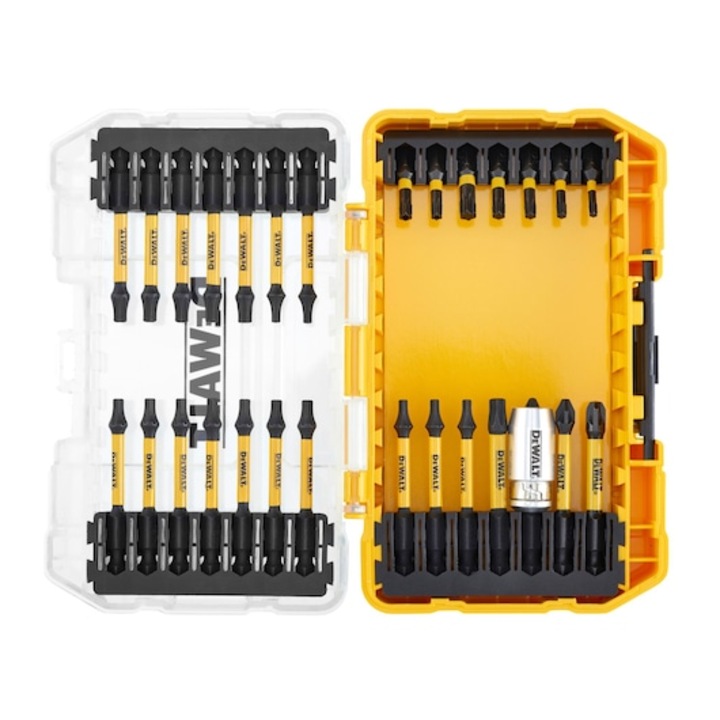 Set de 29 accesorii insurubare - impact DeWALT DT70734T FLEXTORQ, EXTREME, concepute pentru a rezista la fortele mari ale masinilor de insurubat din prezent, geometrie optimizata a varfului pentru o fixare completa si o deplasare redusa, cutie TSTAK