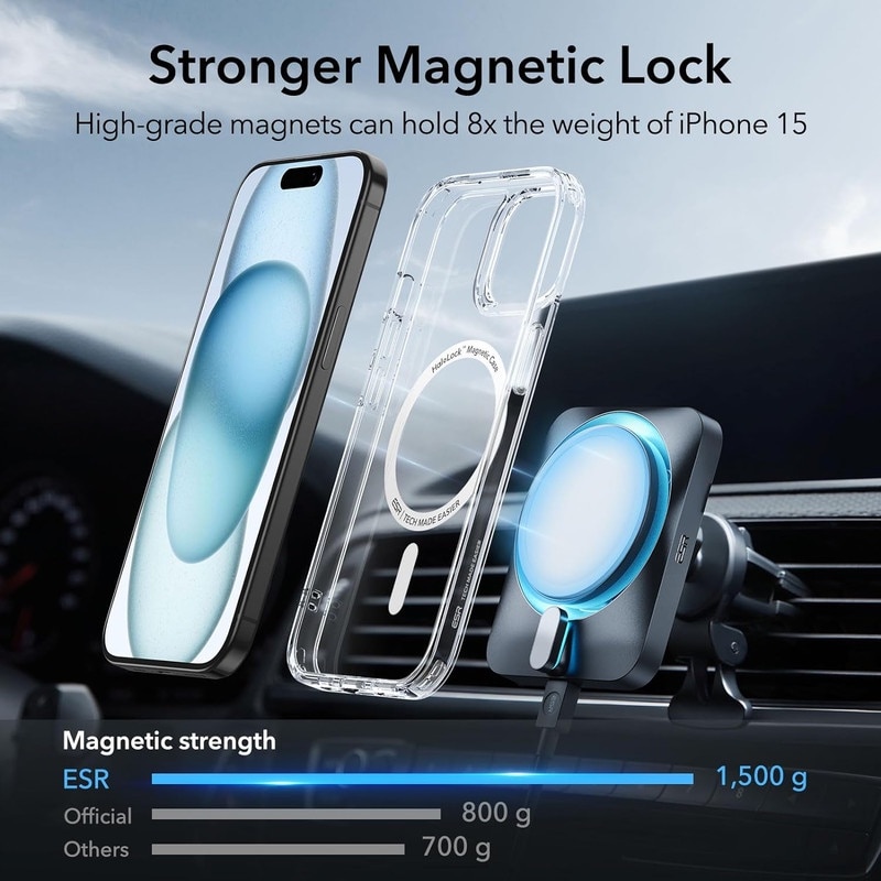 Husa compatibila cu iPhone 15, compatibila cu MagSafe, TPU Magnetic Case, Transparenta