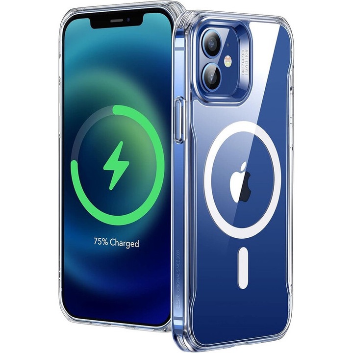 iPhone 12/12 Pro kompatibilis telefontok, katonai minőségű védelem, karcálló, átlátszó