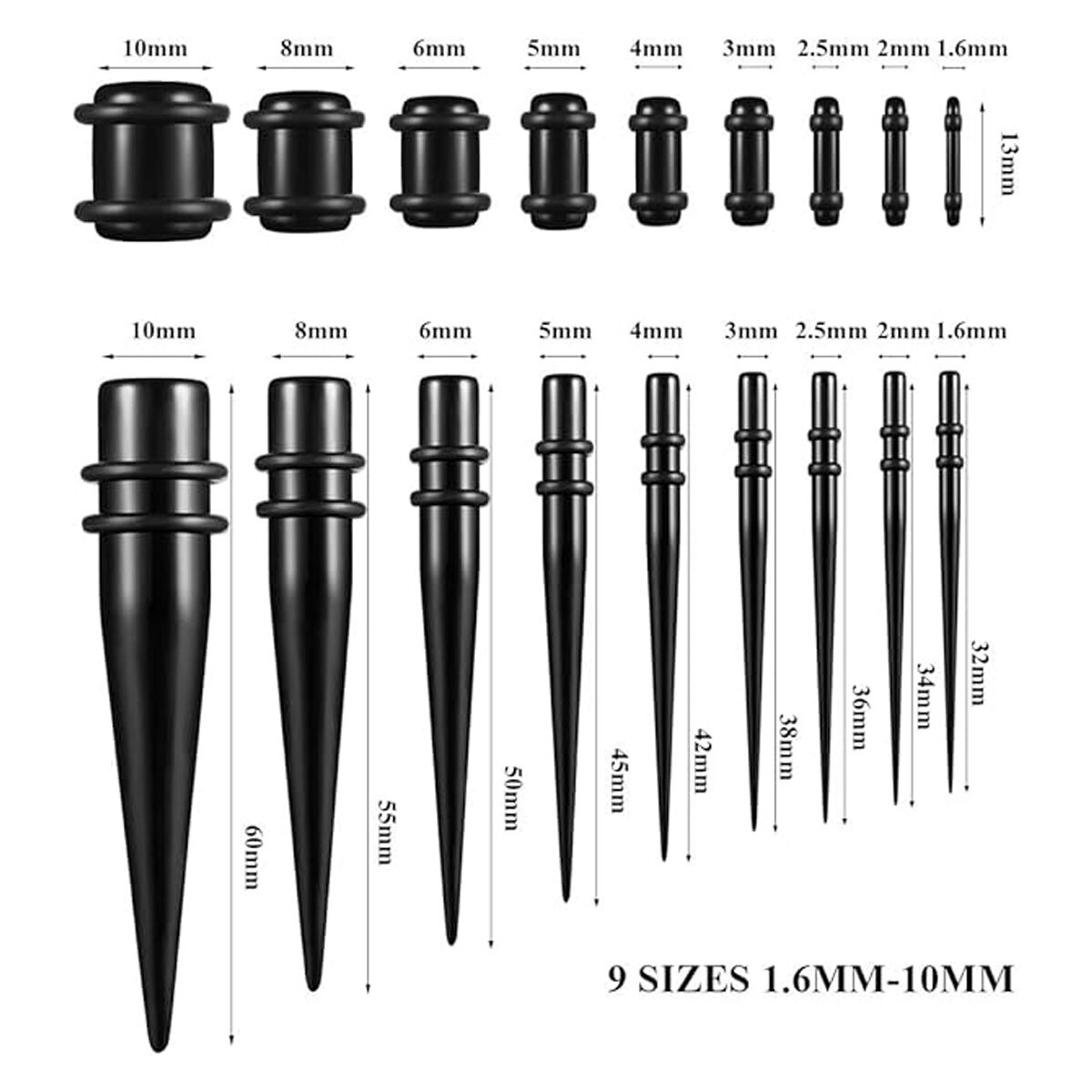 Longbeauty – Set Da 8 Tunnel Auricolari In Morbido Silicone – 6mm, 8mm, 10mm, 12mm, 14mm, 16mm – Colori: Nero, Turchese E Bianco – Ipoallergenici E Comodi Per Il Sonno