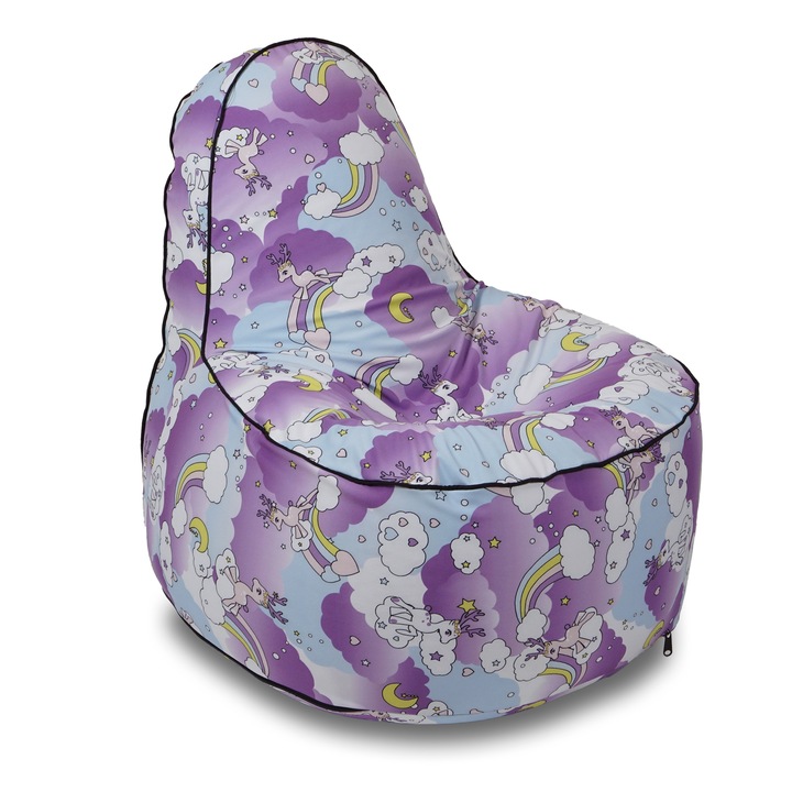Puff gyerekfotel, Pufrelax, OK Junior, vízálló, szivárványmintás, Lullaby