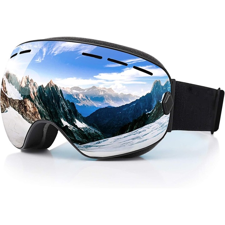 Ски очила, UV защита/замъгляване/ветровка, без граници, По-широко зрително поле, TPU/Поликарбонат, Унисекс, за сноуборд, бънджи скокове, мотоциклет, черни