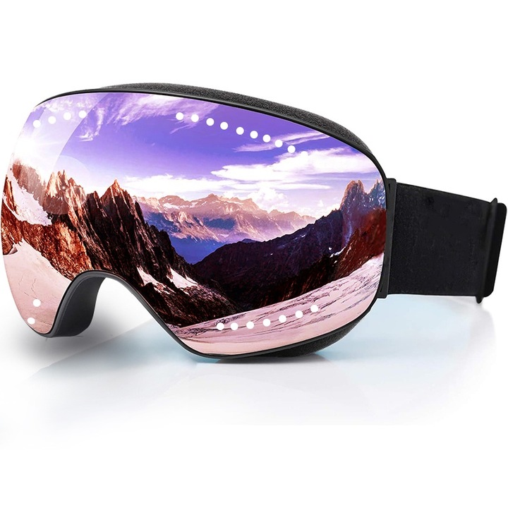 Детски ски очила, UV защита/замъгляване/ветрозащита, без граници, По-широко зрително поле, TPU/Поликарбонат, Унисекс, за сноуборд, бънджи скок, мотоциклет, червен