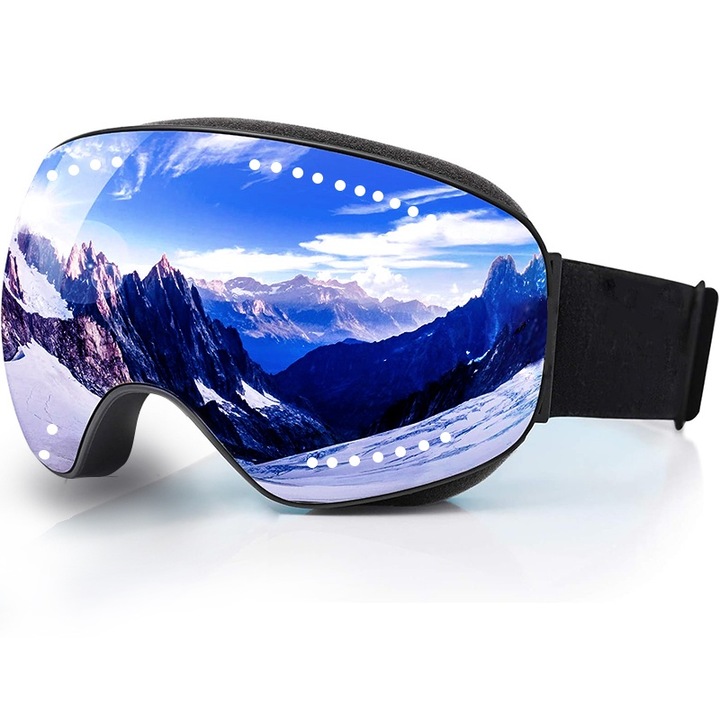 Детски ски очила, UV защита/замъгляване/ветрозащита, без граници, По-широко зрително поле, TPU/Поликарбонат, Унисекс, за сноуборд, бънджи скок, мотоциклет, Син