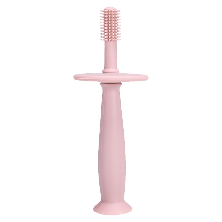 Periuta de dinti din silicon pentru bebelusi, fara BPA, 360 Grade, Roz