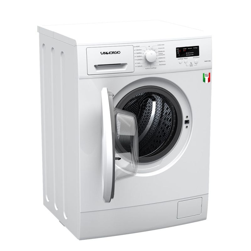 Masina de spalat rufe SanGiorgio, capacitate 6 kg, 1000 rpm, 15 programe, functie autocuratare si autodiagnosticare, mod ECO, spalare/clatire suplimentara, ajustare automata a consumului, protectie la preaplin si supraincalzire, Child Lock, alb