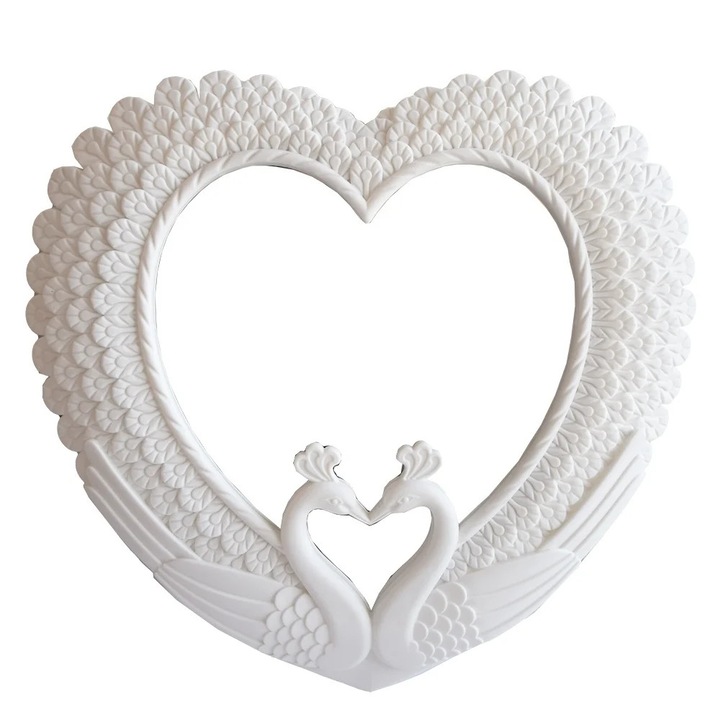 Oglinda decorativa eleganta de perete Pufo Romantic Love, 40 x 42 cm, alba