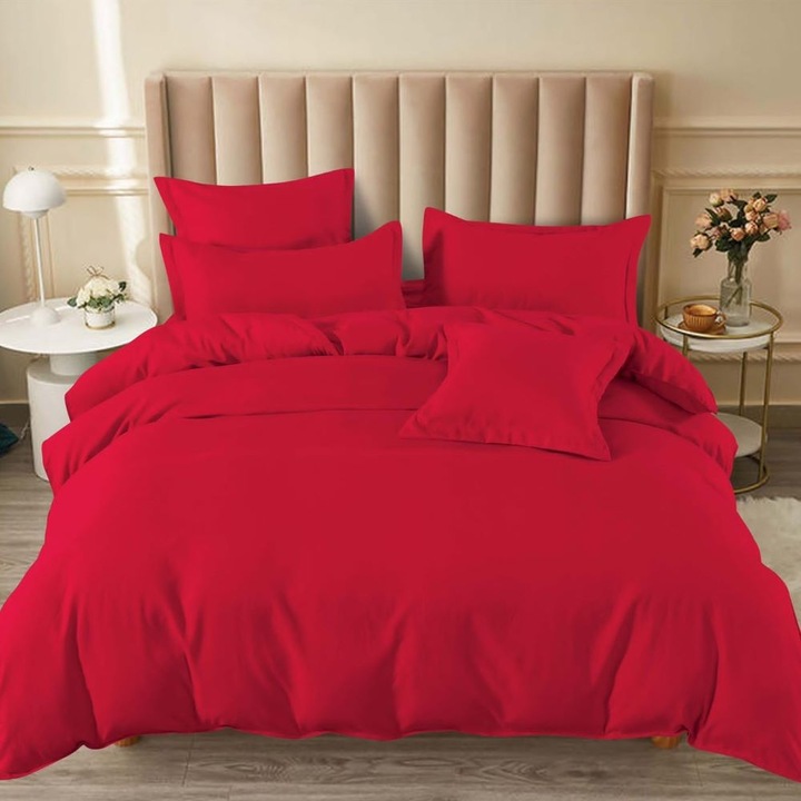 Dupla ágyneműgarnitúra, szatén pamut, 180 x 200 cm, 6 részes, gumírozott, sima, Casa de Vis, T-175