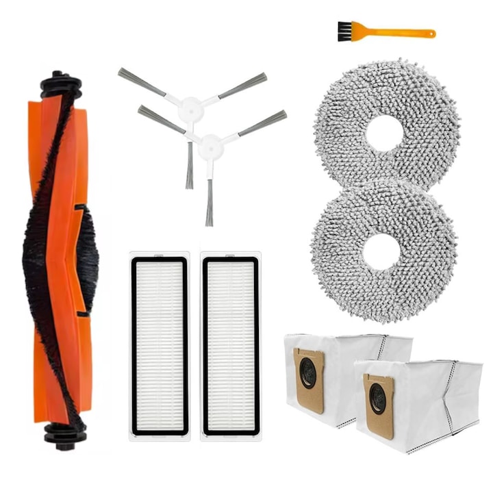 Set accesorii PAA-home®, compatibil cu aspiratoarele Xiaomi Mijia Omni 2 C102CN/ B101CN/ B116/ X10+/ X20+/ Dreame S10 Pro, 2 filtre, 2 perii laterale albe, 1 perie centrala cu capeti detasabili, 2 lavete microfibra si 2 saci colectori praf