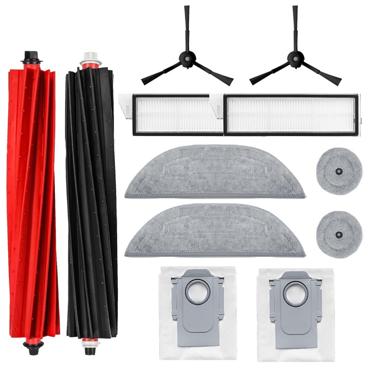 Set accesorii PAA-home®, compatibil cu aspiratoarele Roborock S8 MaxV Ultra 2 filtre, 2 perii laterale negre, 2 perii centrale, 2 lavete mari, 2 lavete rotunde si 2 saci colectori de praf