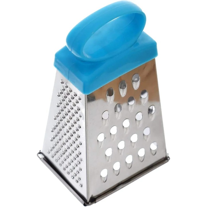 Razatoare cu maner plastic, 4 fete, inox, 13x6cm, argintiu/albastru