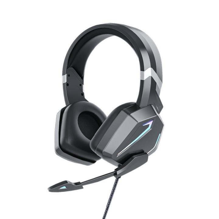 PC-s fejhallgató, USB csatlakozás, RGB fényeffektus, mikrofonnal felszerelve, intelligens zajszűrés, 3D térhatású hang, hangerőszabályzó kialakítás görgővel, fekete