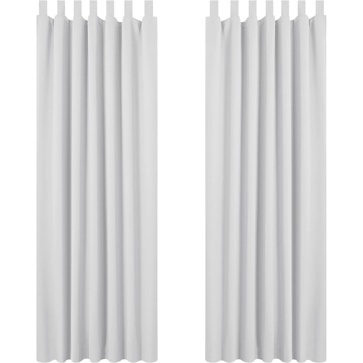 Draperii cu bride, Deconovo, 140 x 245 cm, Opace, Blackout, pentru Intunecarea camerei, Protectie termica si lumina, perfect pentru Ferestre si Usi Dormitor/ Living, Set 2 bucati, Gri argintiu