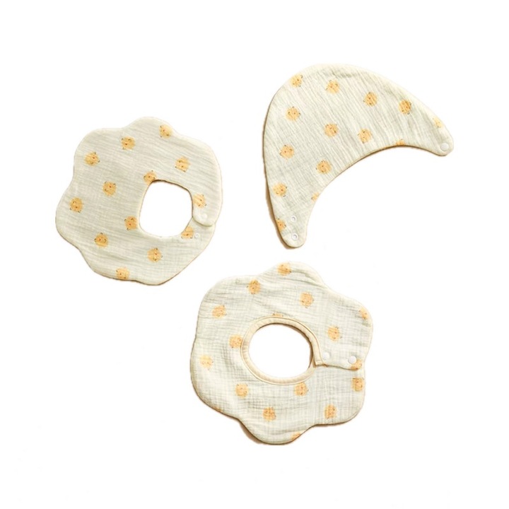 3 db-os baba előke szett, pamut, fehér/sárga