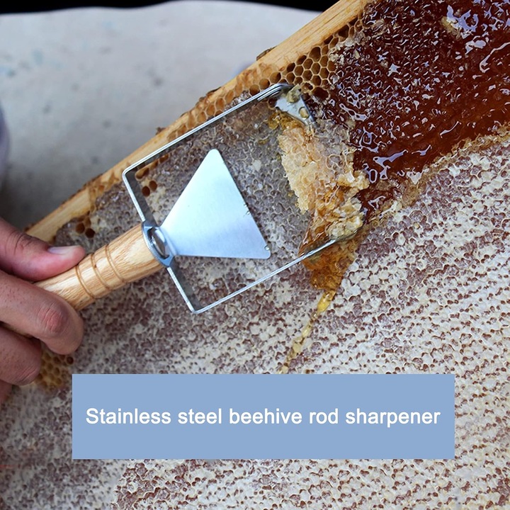 Kit pentru apicultura, Set cu 2 unelte - cleste pentru stup si racleta cu furculita, inox/ lemn