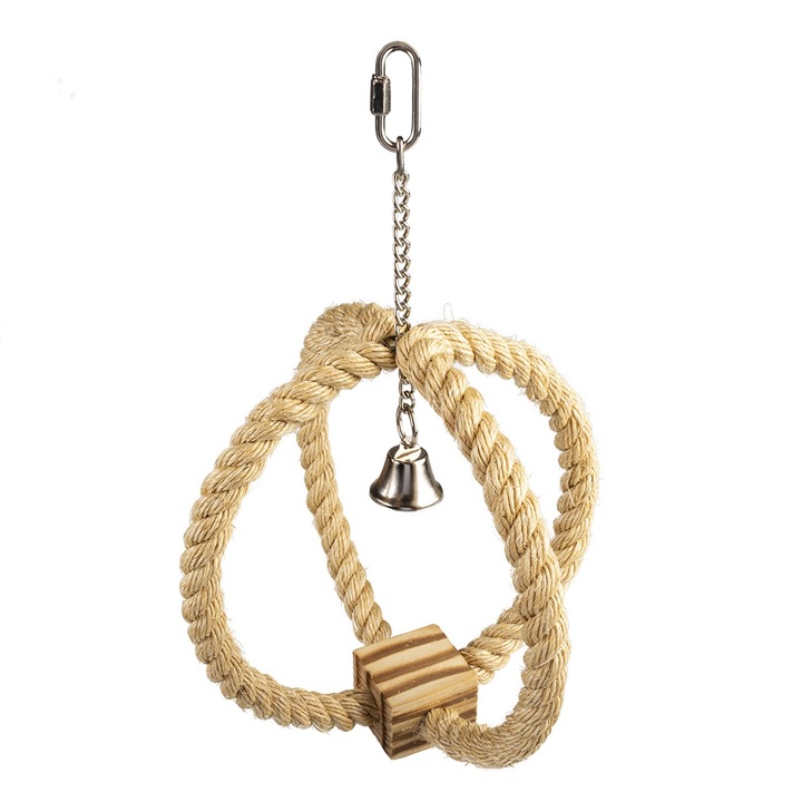 Jucarie Pentru Pasari, Duvoplus, Coarda Din Sisal Cu Cub De Lemn Si Clopotel, 33x22x22cm, L13563