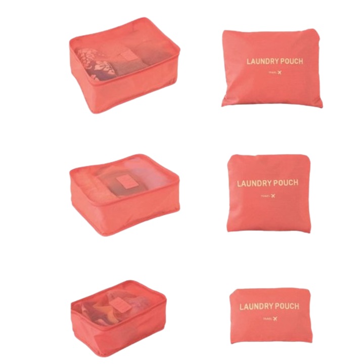 Комплект от 6 пътни чанти органайзер, EVNC, Travel Storage Bag, различни размери, розови