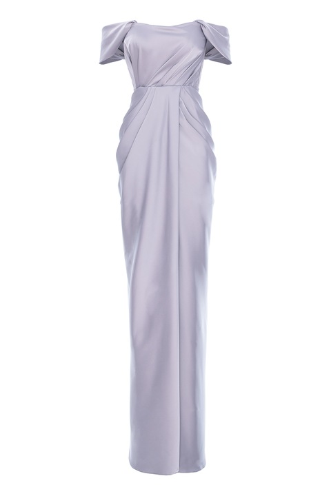 ACOB À PORTER, Rochie maxi cu decolteu pe umeri si model drapat, Gri deschis