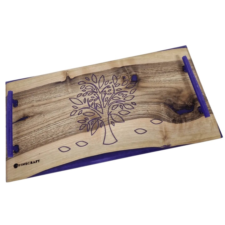 Platou servire Handmade Model Copac din Lemn de Nuc si Rasina Epoxidica Violet