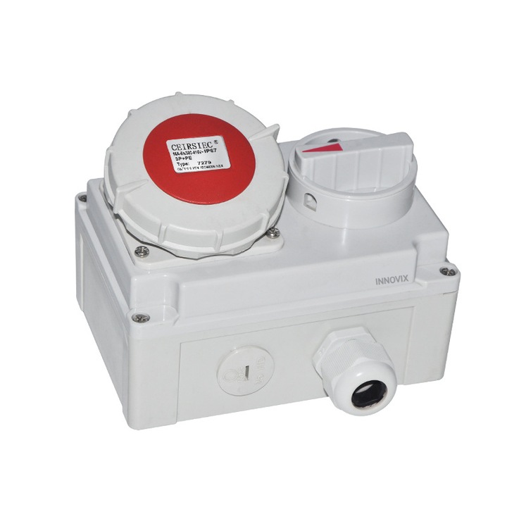 Priza Industriala INNOVIX IP67, 16A, 3P+N+E, Rezistenta la Apa si Coroziune, Ignifuga, pentru Medii Dure, Gri