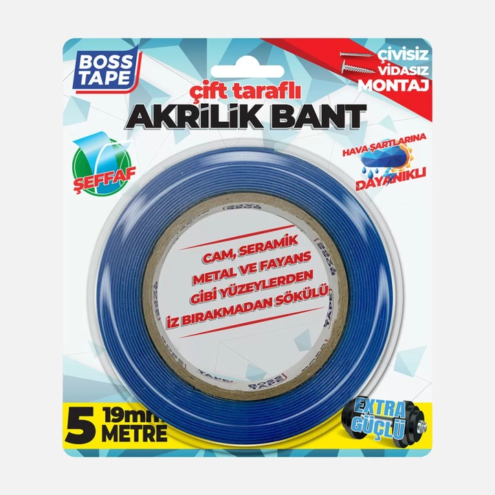 Banda de montaj acrilica dublu-adeziva, transparenta, 19mm x 5m