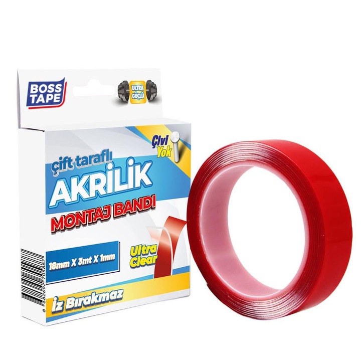 Banda de montaj acrilica dublu-adeziva, transparenta, 18mm x 3m