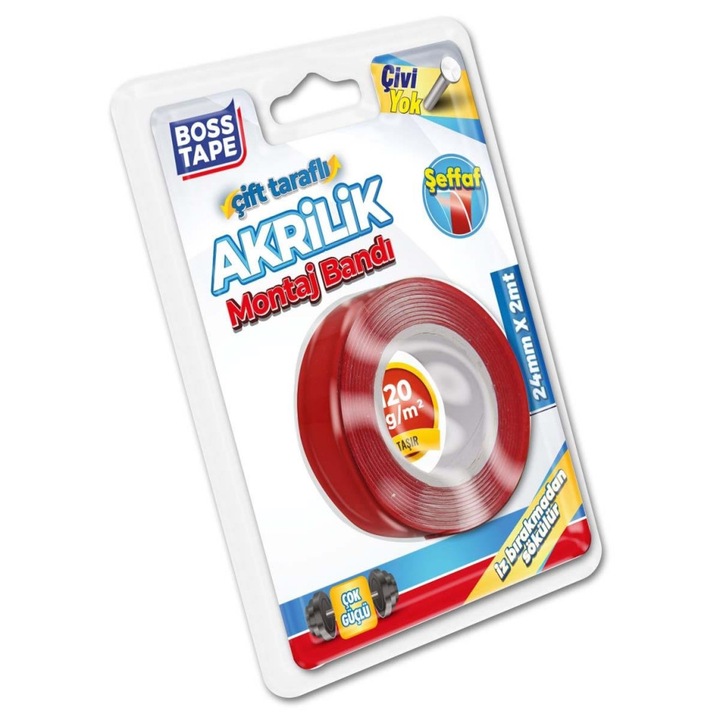 Banda de montaj acrilica dublu-adeziva, transparenta, 24mm x 2m