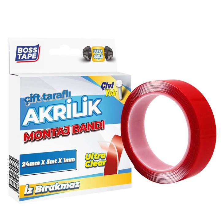 Banda de montaj acrilica dublu-adeziva, transparenta, 24mm x 3m