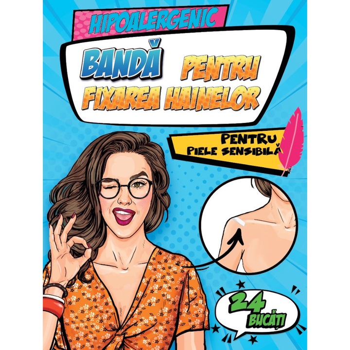 Banda dublu adeziva pentru fixarea hainelor, set 24 bucati, 25 x 75mm