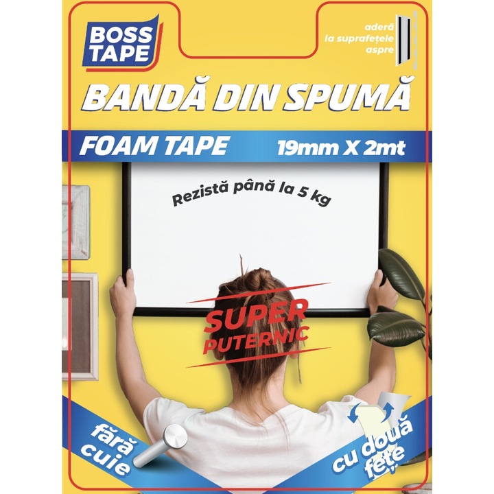 Banda de Montaj Dublu Adeziva pentru Accesorii de 5kg, 19mm x 2m