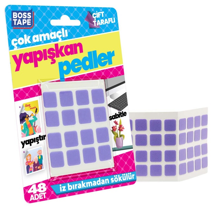 Pastile adezive nepermanente, pentru obiecte usoare, set 48 buc, 12 x 12mm