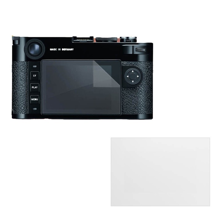 Set protectie compatibil cu Leica M10-R, COMANDO Focus Shield, 1 Folie de Silicon Rezistenta pentru Ecran, Anti-Reflexie, Anti-zgarieturi, Proprietati Regenerabile, Protectie Anti-Amprente, Aplicare usoara, Gri Transparent