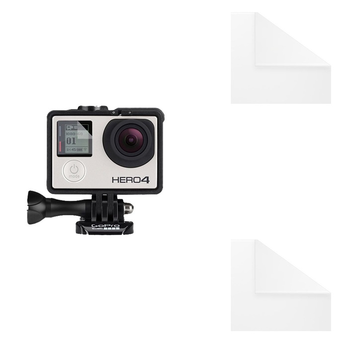 Set protectie compatibil cu GoPro Hero 4, COMANDO Focus Shield, 2 Folii de Silicon Rezistente pentru Lentila, Anti-Reflexie, Anti-zgarieturi, Proprietati Regenerabile, Protectie Anti-Amprente, Aplicare usoara, Gri Transparent