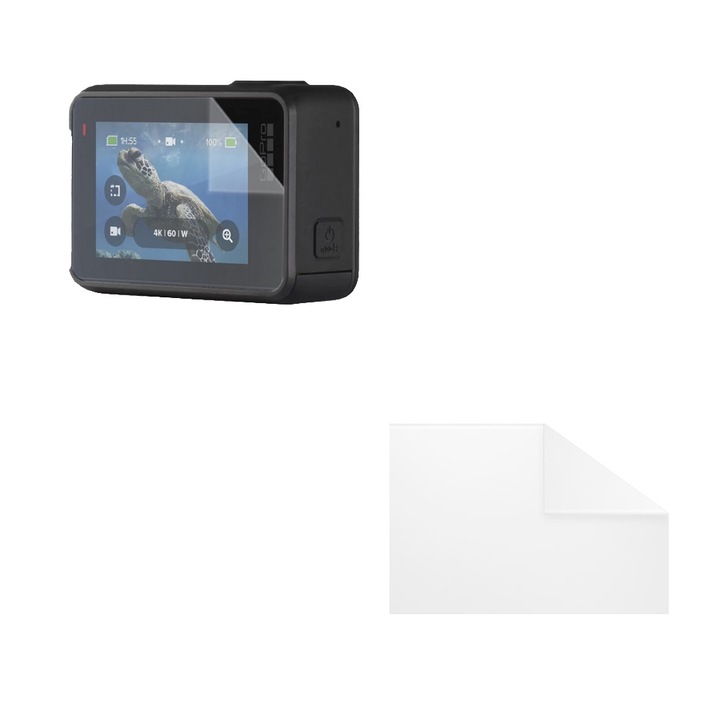 Set protectie compatibil cu GoPro Hero 7 Black, COMANDO Focus Shield, 1 Folie de Silicon Rezistenta pentru Ecran, Anti-Reflexie, Anti-zgarieturi, Proprietati Regenerabile, Protectie Anti-Amprente, Aplicare usoara, Gri Transparent