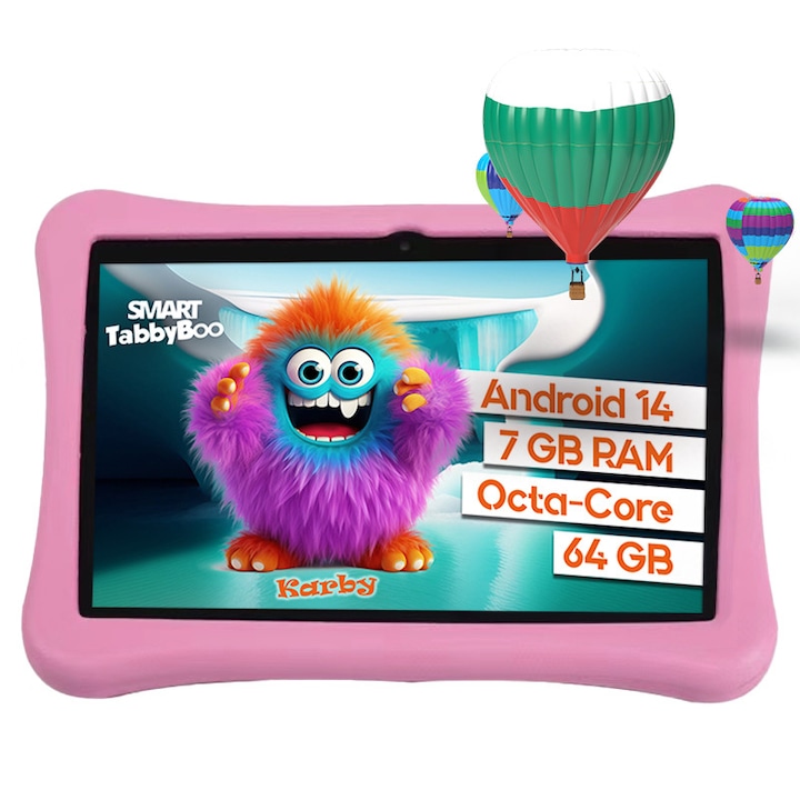 Детски таблет SMART TabbyBoo Karby PRO, 7GB RAM, 64GB, Android 14, WiFi 6, 10" IPS, розово
