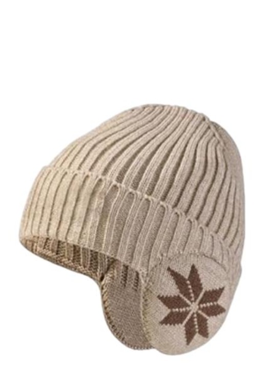 Caciula groasa cu protectie urechi, model fulg de nea, captusita, bej, 55-60cm, textil